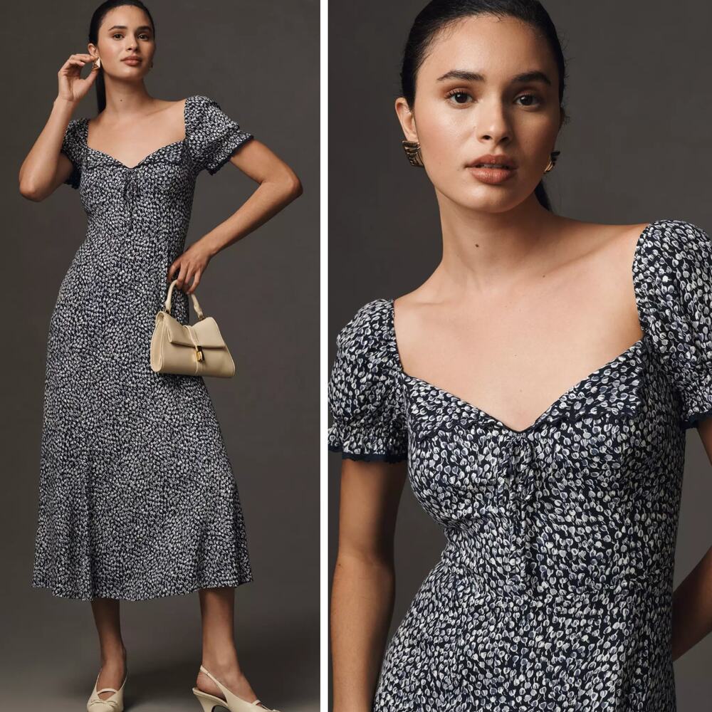 REFORMATION Shyla Midi Dress in Navy Size 6 - Picture 2 of 11